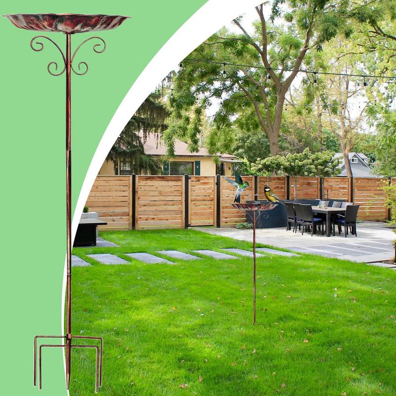 Outdoor Bird Bath Garden Birdfeeder Standing Metal Bird Feeder Bowl Height Adjustable Winterproof Decorations For Yard Patio