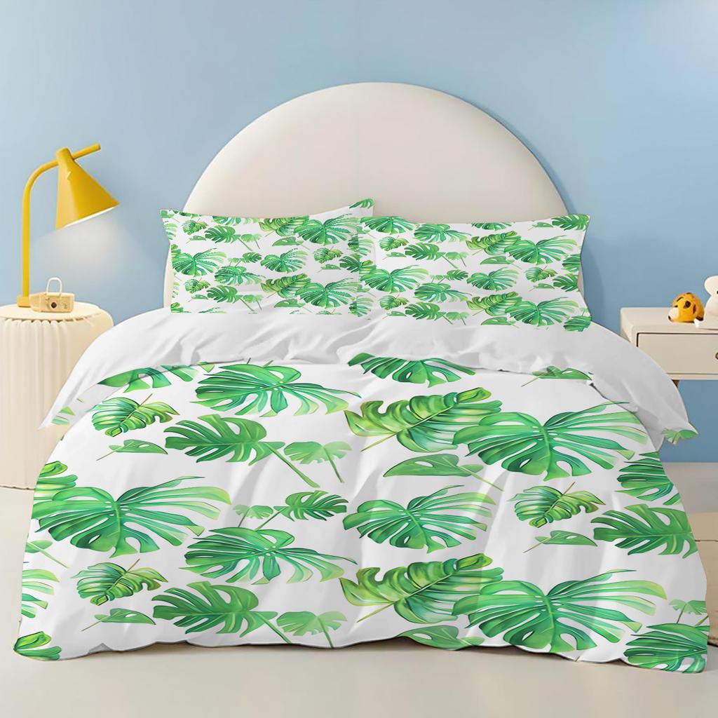 Plants leaves green 100% Polyester Home Decor 3-Piece 1 Quilt Cover One Piece Bedding Set Comforte Exquisite Birthday Gift