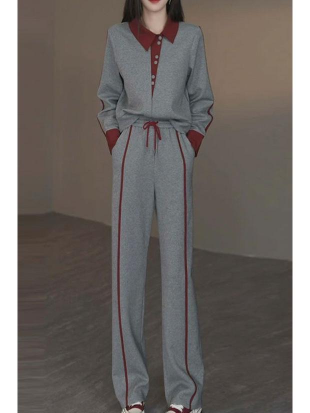 

High-Quality Plus Size Slimming Autumn Colorblock Top & Straight-Leg Pants Set 2025 Default Item