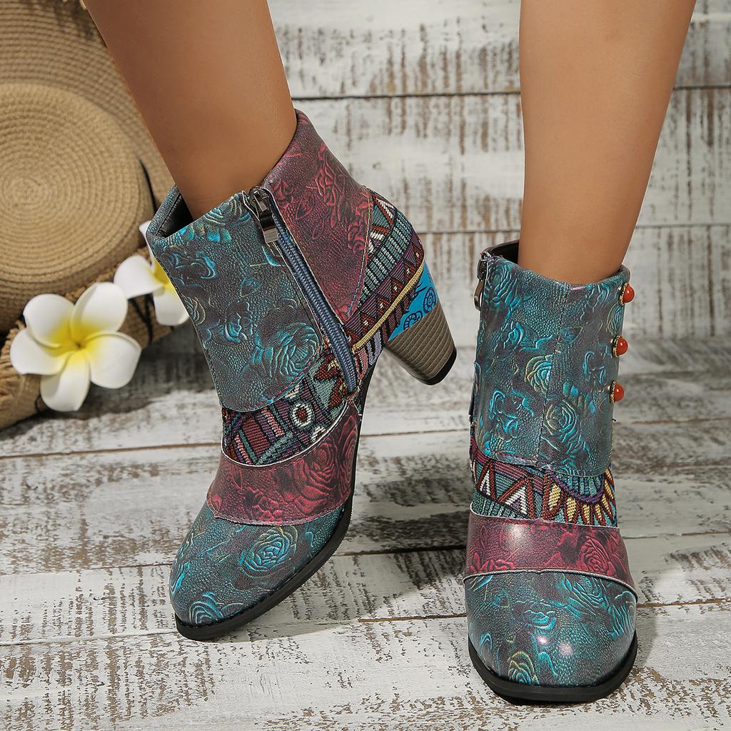 Fashion 2025 New Women Boots Ethnic Style Casual Fashion High-heeled Short Boots Women Retro Large Size All-match Fashion Shoes Women