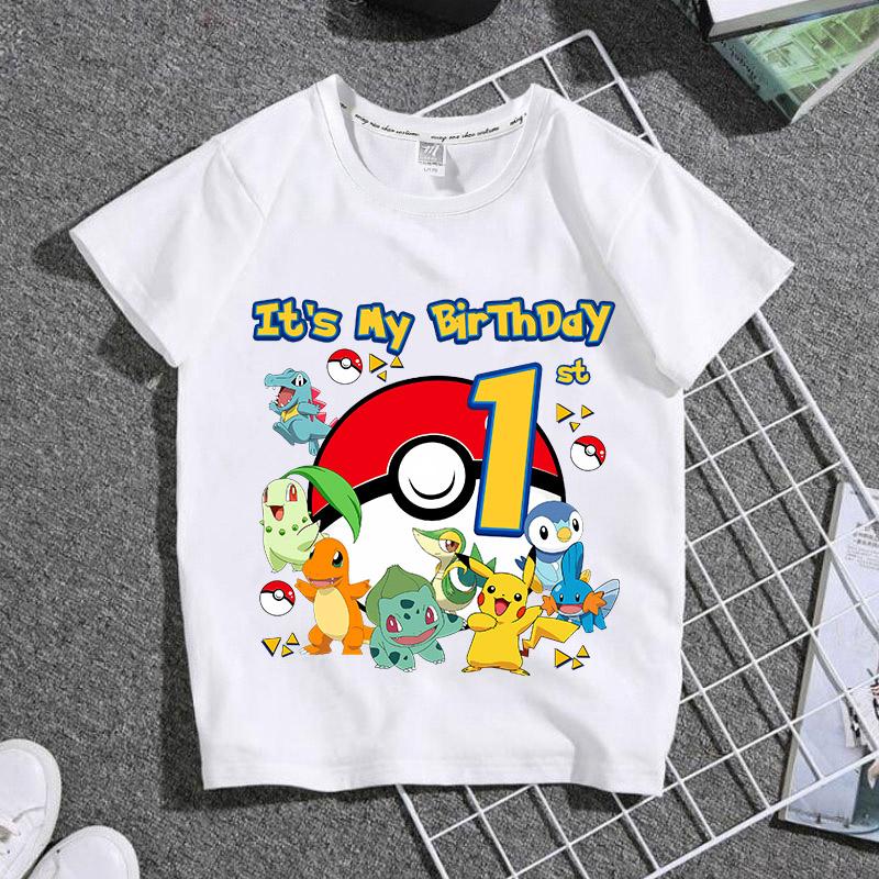 

Pokemons Kids Cotton T-Shirt Pikachu Anime Cartoon Birthday Digital Pullover Summer Casual Loose Breathable Tee Kawaii Tops Gift 110