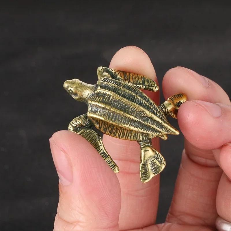 Brass Turtle Small Home Deco Ornaments Pure Solid Copper Antique Animal Miniatures Figurines Crafts Office Desktop Decorations