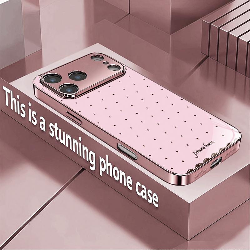 Pink Polka dot pattern Electroplated Glass Phone Case Suitable for iPhone 17 17 Pro 16 15 14 13 12 11 11 Pro