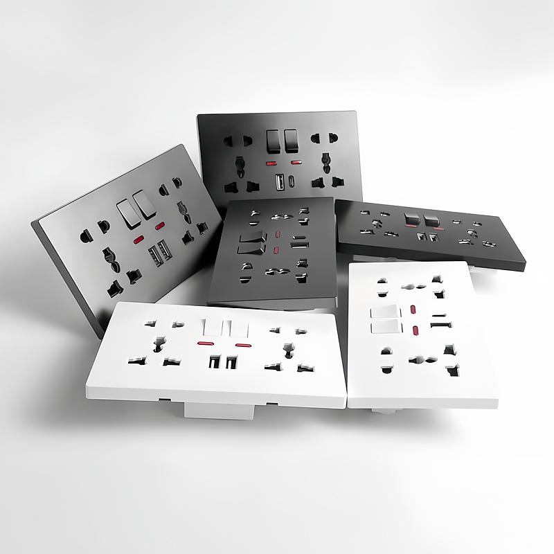 Universal Wall Socket with USB-C USB Charger & Switches- 2 Gang Power Outlet With LED, Flush Mount, AC 110-250V
