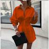 5 #new autumn models, solid color waist, button-decorated women's fashion dress