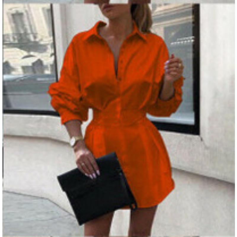 5 #new autumn models, solid color waist, button-decorated women's fashion dress