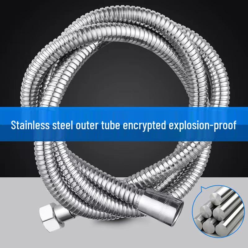 Pressurized Stainless Steel Shower Hose, Explosion-Proof, High-Temperature Resistant, 1.5/2 Meters for Home Use