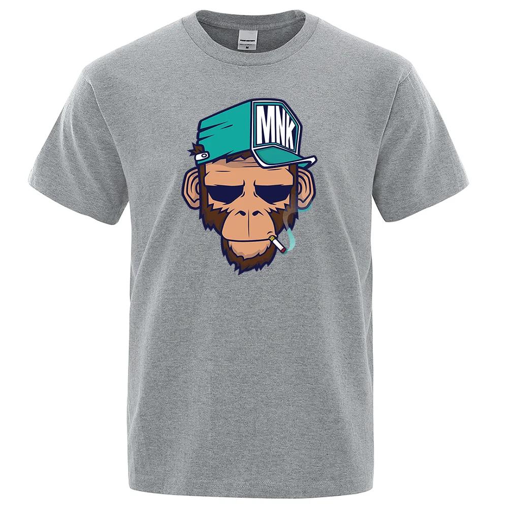 Cotton Tops Smoking Monkey Cartoons Short Sleeve Men Personality Street T-Shirts Loose Oversized Tees Breathable Soft Clothing
