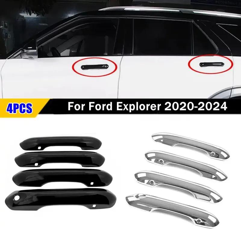 For Ford Explorer -2024 Carbon Fiber Style Chrome Car Door Handle Cover Sticker Trim Cap Accessories Auto Protect Decor ABS