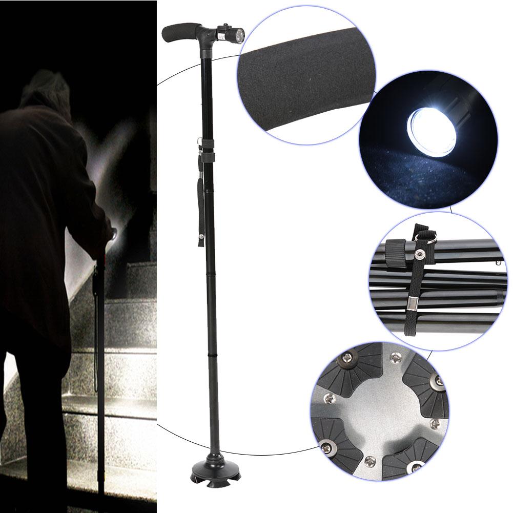 Foldable LED Safety Walking Stick Height Adjustable Magic Cane for Old Man