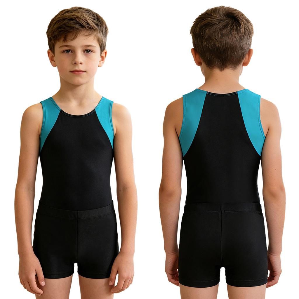Dětská chlapecká kombinéza Unitard bez rukávů s šortkami Gymnastic Workout Biketard Trikot