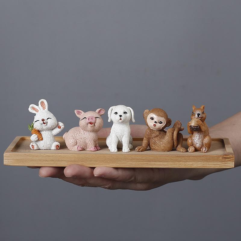 Creative Small Cute Resin Animal Shape Flower Pet Figure Diy Micro Landscape Doll Ornament