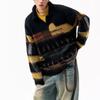 Casual Vintage Contrasting Colors Sweaters Autumn Winter Polo-Neck Men's Clothing American Striped Loose Basic Knitted Pullovers