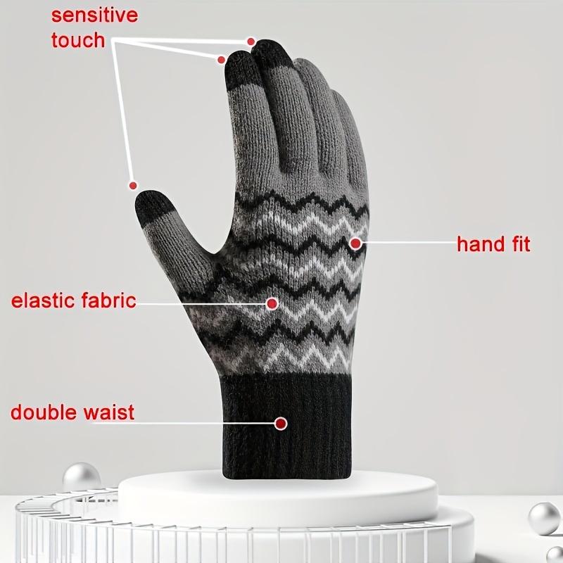 WTEMPO 1 Pair of New Fashionable Winter Men's Plush Warm Gloves Cold-proof Touch Screen Knitted Jacquard Full Finger Gloves