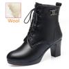 Women Genuine Leather Ankle Boots 2025 Autumn Winter Thick Wool Comfortable Thick High Heels Women Snow Boots Platform Shoes