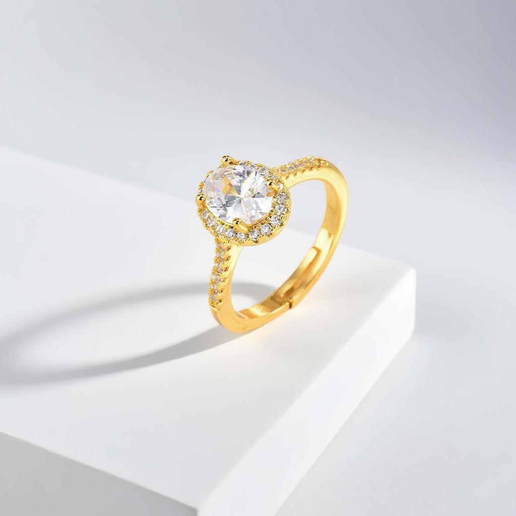 Luxurious Rectangular Zircon Ring for Women,Gold Plated Simple Big Rings Adjustable,Fashion Wedding Party Jewelry Gift