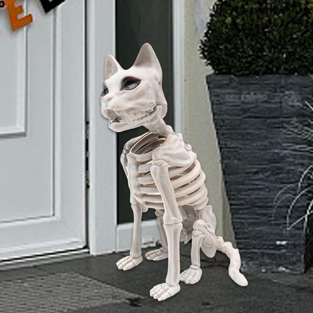 Sitting Cat Skeleton Halloween Decoration 15x24x34cm Multipurpose for Courtyard Decor Sturdy White