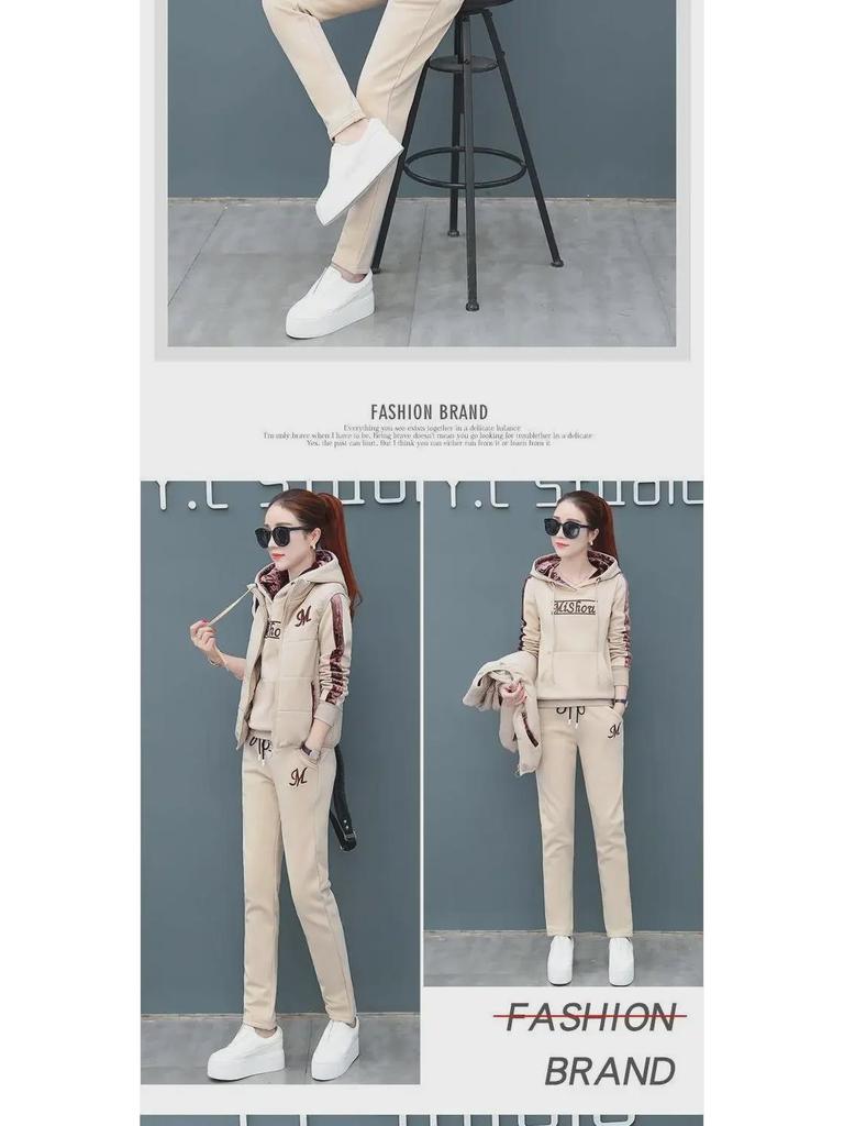 Women's Plus Size Velvet Sportswear: Thickened Three-Piece Suit for Autumn/Winter 2023 Casual Fashion