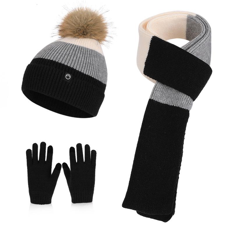 Children's hats, scarves, gloves, three-piece set, winter boys and girls outdoor velvet warm ear protectors, knitted wool hats