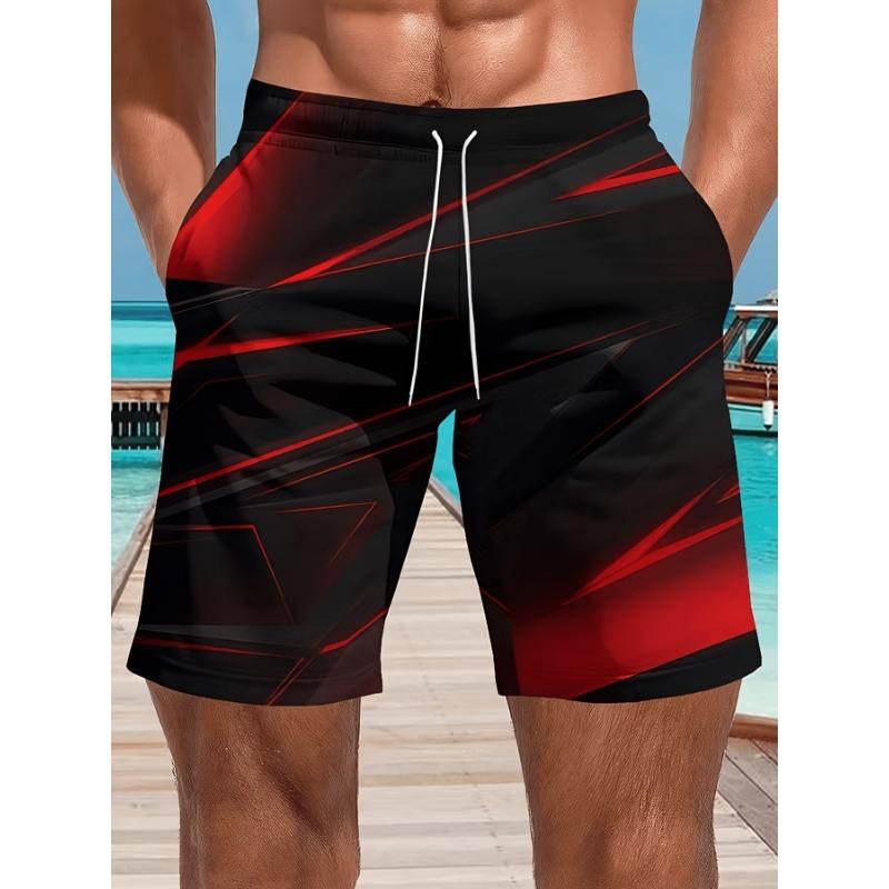 Summer Loose Casual Shorts Men's Versatile Breathable Sports Five Quarter Pants, Geometric Lightning Pattern Print, Swim Trunks