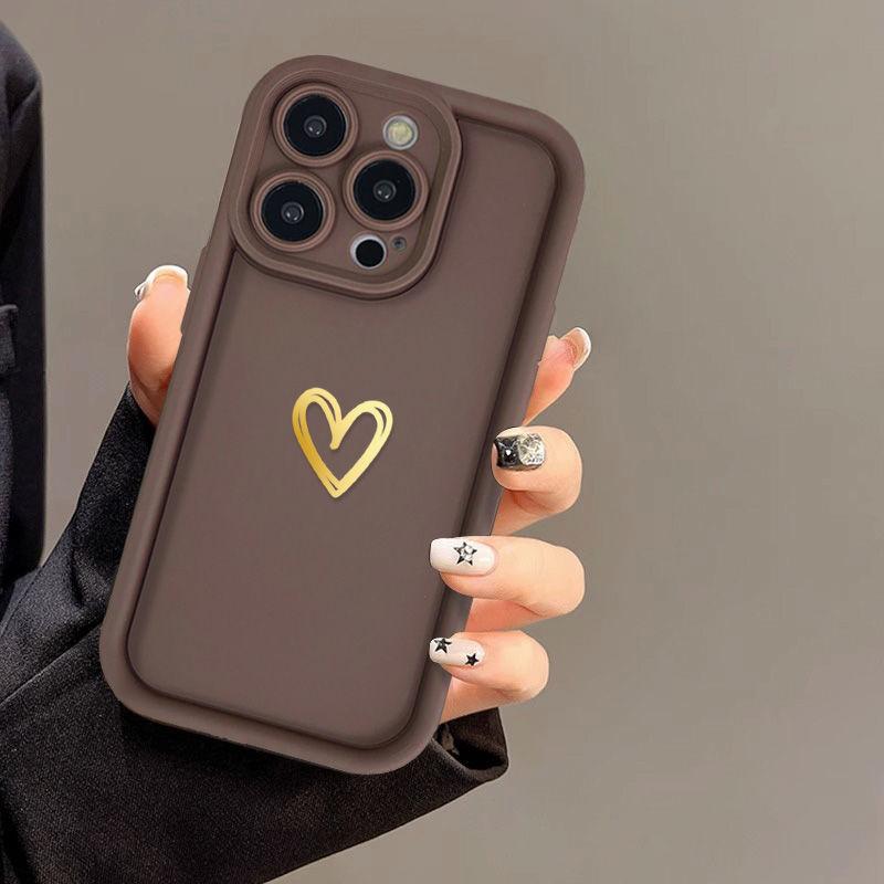 Gold love for iPhone17ProMax mobile phone case 14 Apple 13 matte 12/15 premium 11 fine holes