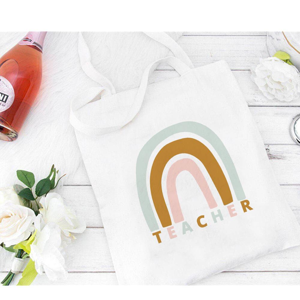 Einkaufstasche aus Segeltuch mit Regenbogen-Leopardenmuster für Lehrer, Geschenk für Lehrer, modische Damen-Umhängetaschen