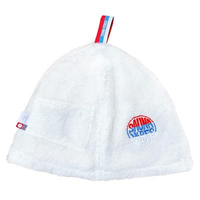 Sauna Hat Premium Imabari Towel Made In Japan White Colors of with Loop and [SAUNA VIBES] Men's Women's (Pure (3 Logo, Pocket))