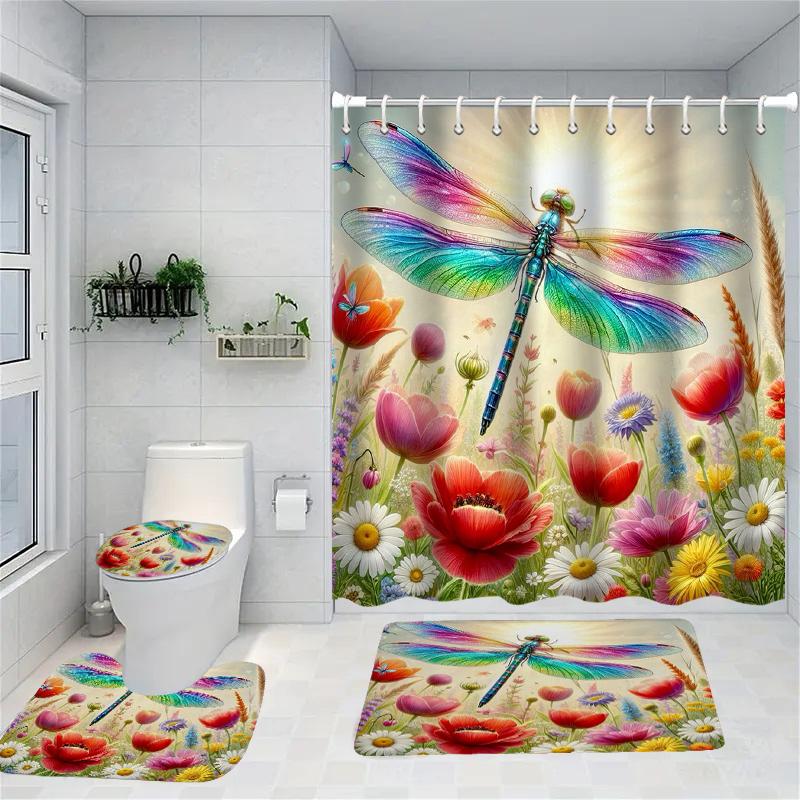 Animal Floral Shower Curtain Simple Bath Sets Waterproof Non-Slip Bathroom Rug Toilet U With 12 Hooks Home Deco Free Ship Eye