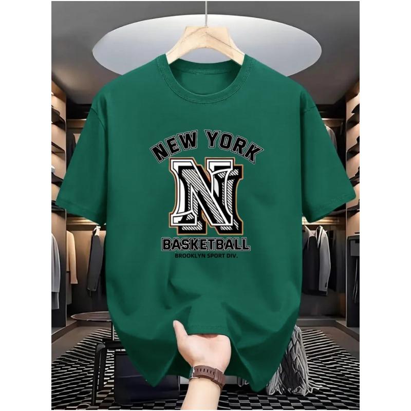 Fashionable summer men s letter printed comfortable and breathable round neck T-shirt outdoor casual top S