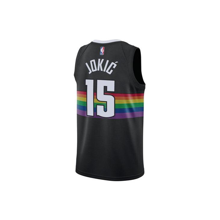 Nike NBA City Edition Versione Fan Stagione 19-20 Nuggets Jokic No. 15 Maglia da Basket Uomo Top Nero AV4634-010