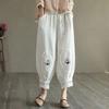 Women's Lantern Pants Embroidered with Lace Casual Pants Haren Pants Cropped Pants Elastic Waistband