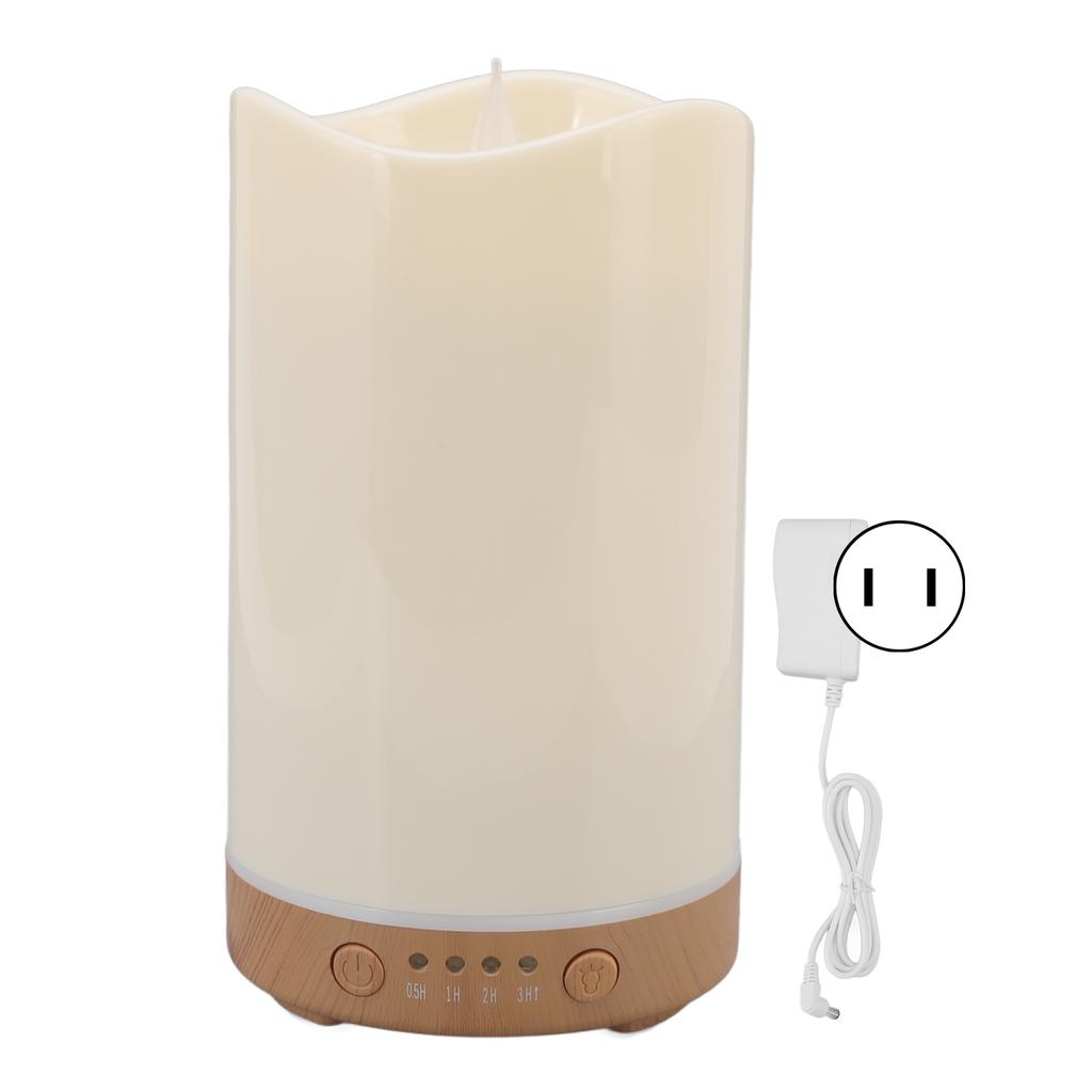 130ML Humidifier Aromatherapy Diffuser Candle Shape Shallow Wooden Grain with Flame Lamp 100?240V
