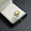 925 Sterling Silver Vintage Yellow Round Zircon Adjustable Ring Wedding Anniversary Party Gift