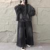 Artistic Loose-Fit Denim Jacket - Spring 2026 New Arrival, Stand Collar, Patchwork, Long Sleeve, Plus Size Fashion Top