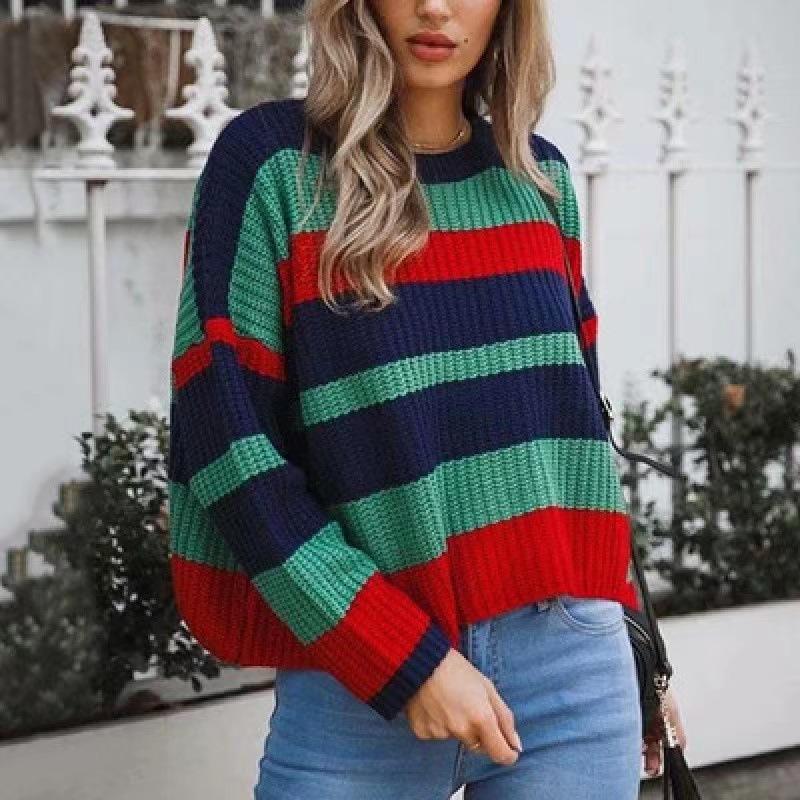 Women S Loose Fit Striped Knit Pullover Casual Sweater