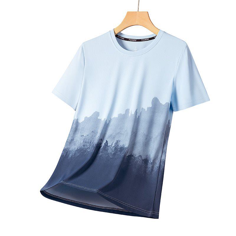 Camiseta de Verano para Hombre con Degradado de Seda Helada de Secado Rápido - Transpirable, Casual, Moderna, Manga Corta, Ropa Deportiva
