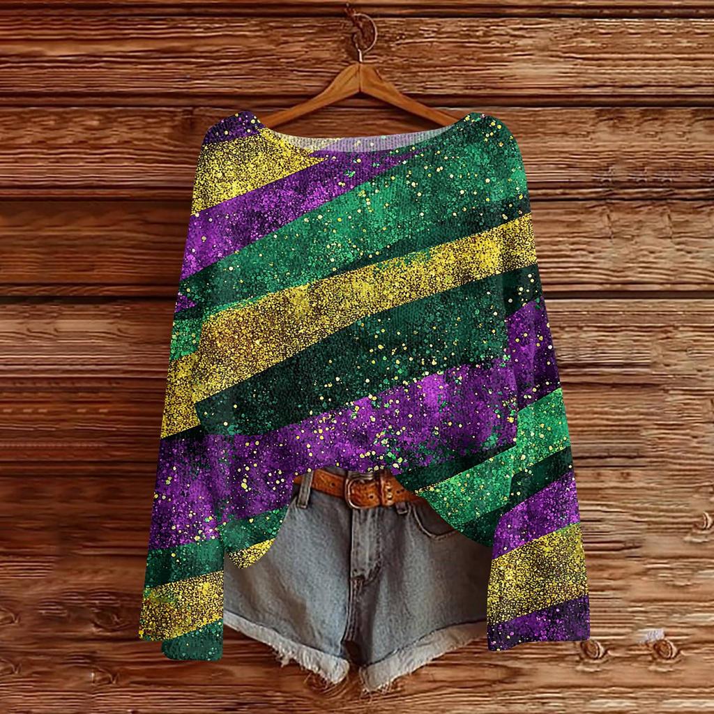 Women's Fashion Round Neck Long Sleeve Print Casual Pullover Sweater Top