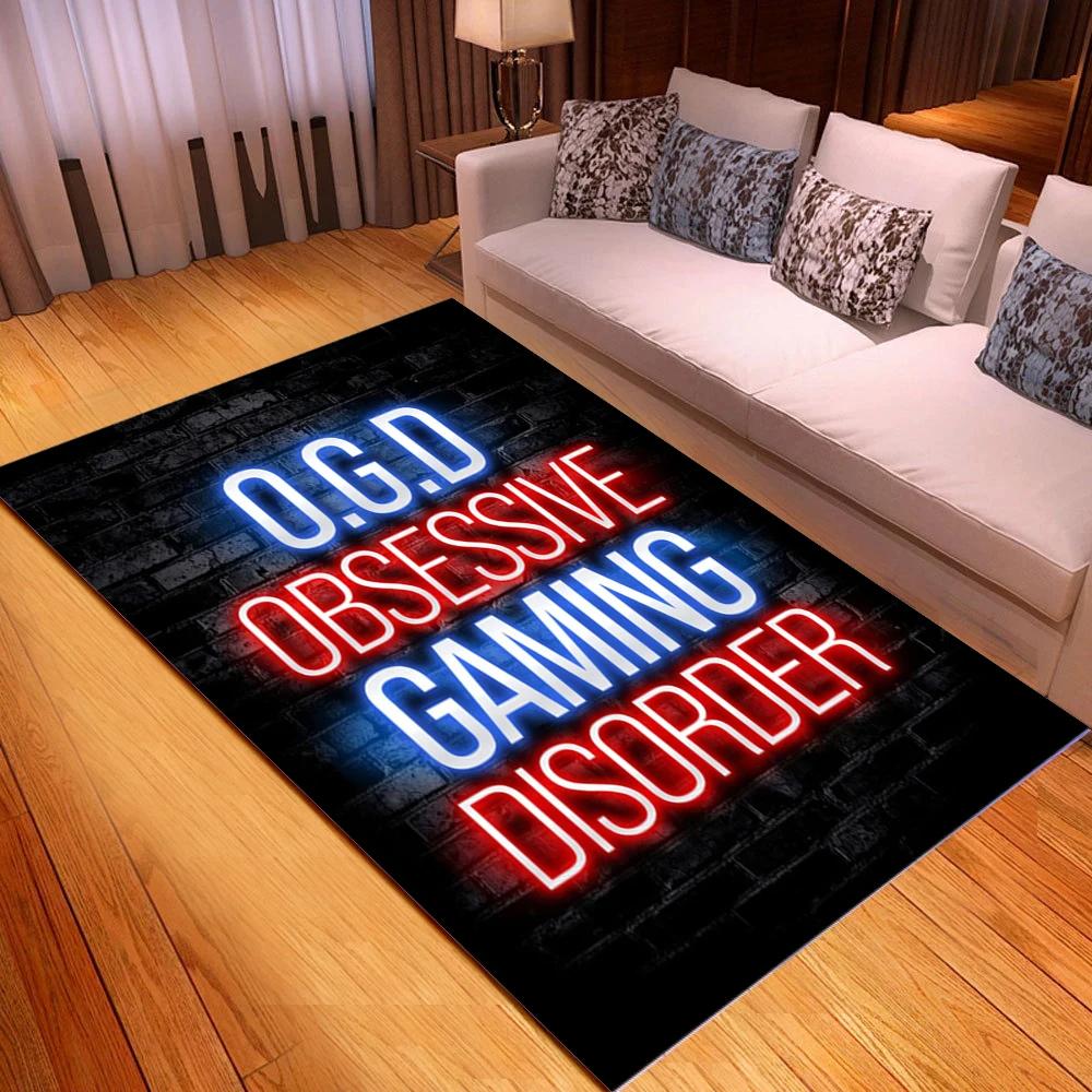 Game Rug for Gamers Boys Teens Kawaii Bedroom Living Room Decor Game Controller Gamepad Carpet Polyester Floor Mat Furry Doormat