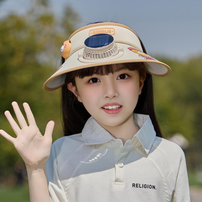 Children's Hats Big Eaves Solar Fan Hats Male and Female Babies Outdoor Sun Protection Hats Cartoon Cute Empty Top Sun Hats
