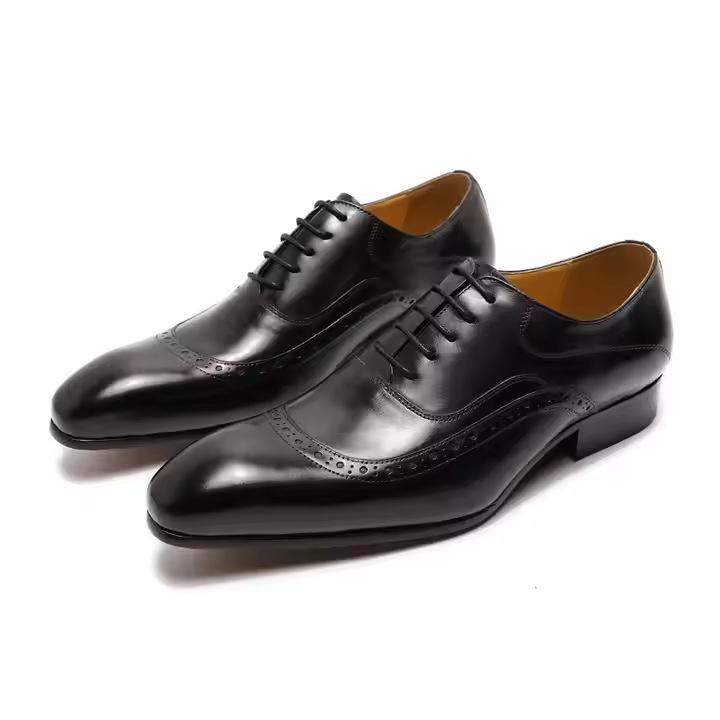 Spring New Men'S Dress Business Casual Leather Shoes British Retro Pointed Leather Shoes Men'S Shoes Wedding Shoes Large Size