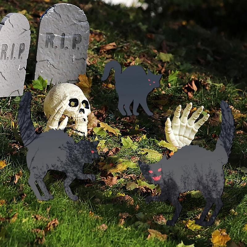 Black for Cat Silhouette Stake Set of 3 Lawn Yard Halloween Horror for Cat Statue Garden Patio Acrylic Stakes Outdoor Ar