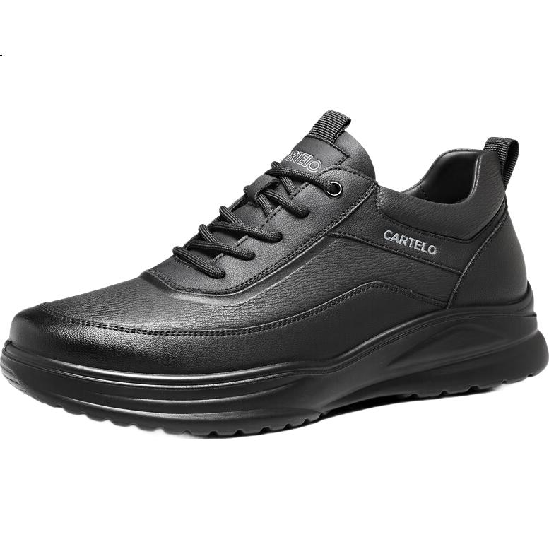 CARTELO Men's Autumn Cowhide Comfortable Dad Shoes Business Casual Sports Leather Shoes 5320 Black Size 42