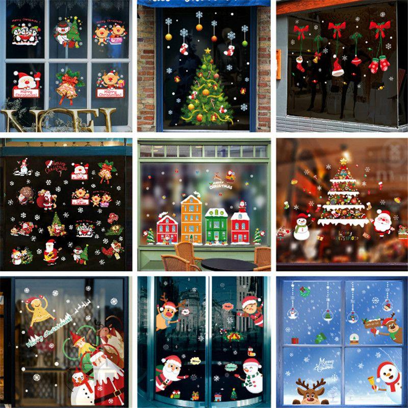 Christmas Merry Window Stickers Xmas New Year Decor Decals Santa Reindeer Claus