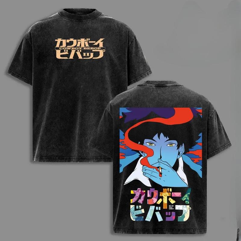 

Manga Cowboy Bebop Spike Printed Tee Men Short Sleeve Clothing Washed Cotton T-shirt Vintage Casual T Shirt Harajuku Male Tshirt XXL