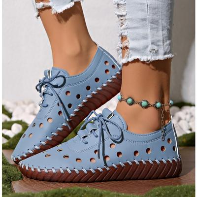 Neue Designer Damen Wohnungen Atmungsaktiv Nähen Oxford Sneakers Frau Casual Lace-Up Leder Hohl Mokassins Schwarz Zapatos Para Mujeres