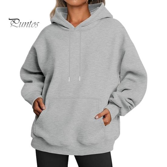 Kapuzenpullover für Damen, Herbst/Winter, dicke Kapuze, lange Ärmel, große Tasche, Übergröße, mittellang, einfarbig, locker, elastische Bündchen, Kordelzug, Sport-Oberteil