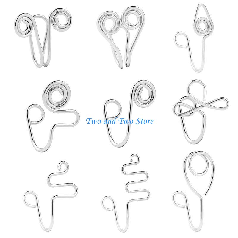 HX6F 9Pieces/Set Non-Pierced Body Jewelry Nose Clip On Fake Piercing Nose Cuff Women