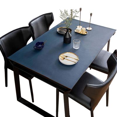 YAHUO Mantel de Cuero PU, Salvamanteles, Alfombrilla de Escritorio, Cubre Mesa, Doble Cara, Impermeable, Resistente a Manchas, Duradero, Azul Marino + Naranja, 90*150cm