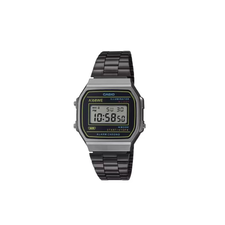 Casio Life Waterproof Quartz Movement Stainless Steel Strap Watch Unisex Watches Black A168WEHB-1AJF Black Dial
