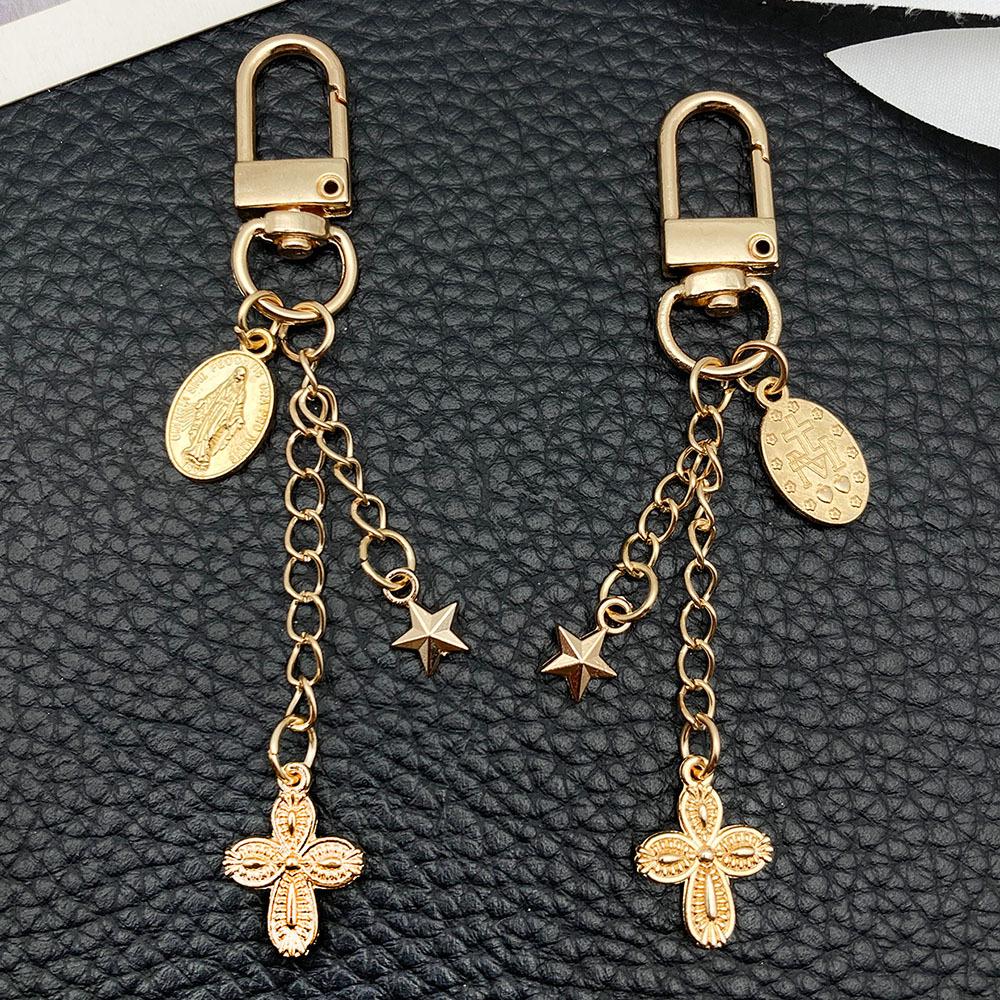 Gold Star & Cross Alloy Keychain Pendant